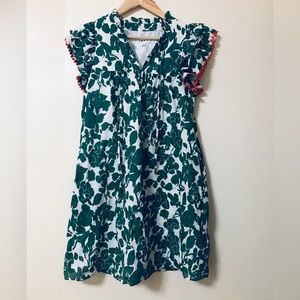 T H M L Green and White Cotton Floral Midi Dress